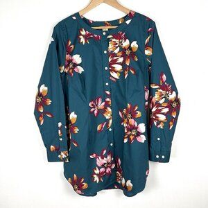 Duluth Trading Wrinkle fighter No Gaping Tunic M Pockets Floral Resort Boho